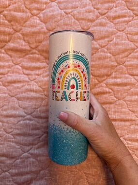 Teacher Rainbow Stainless Tumbler with Turquoise Ombre